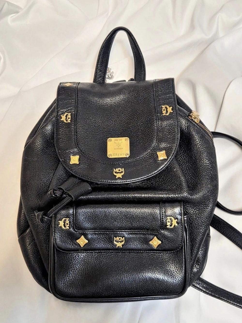 MCM Black Pebbled Leather Drawstring Backpack